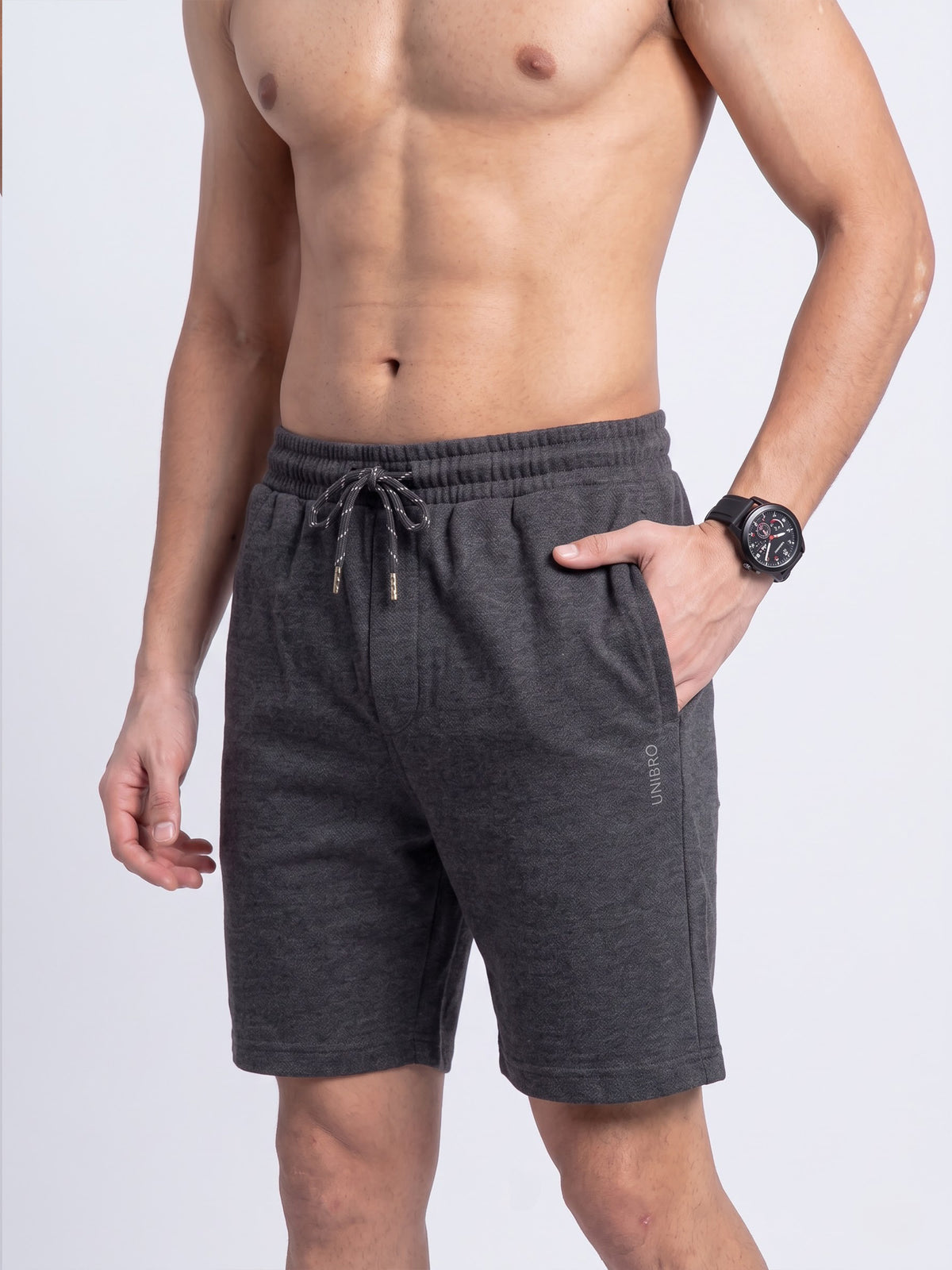 Cotton Rich Aeroflex Structured Charcoal Melange Shorts AFS5