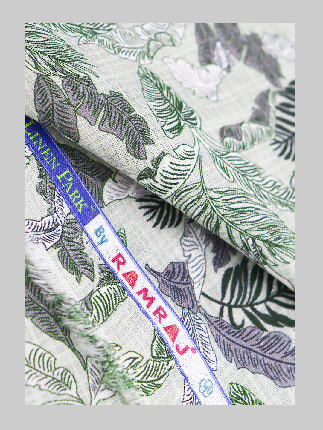 100% European Linen Green Printed Shirt Fabric Fortuner