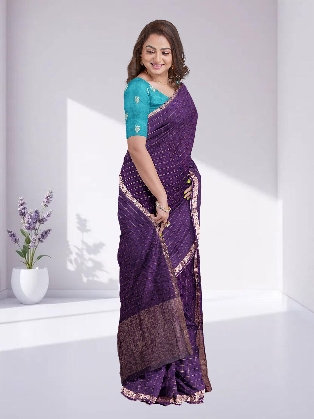 Women Violet Semi Silk Saree SS348
