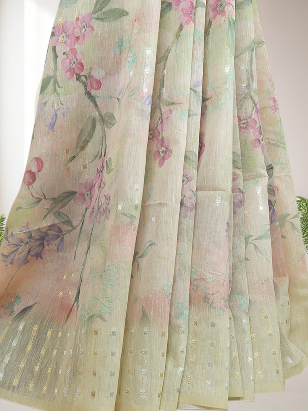 Women Light Yellow Tissue Saree TS43