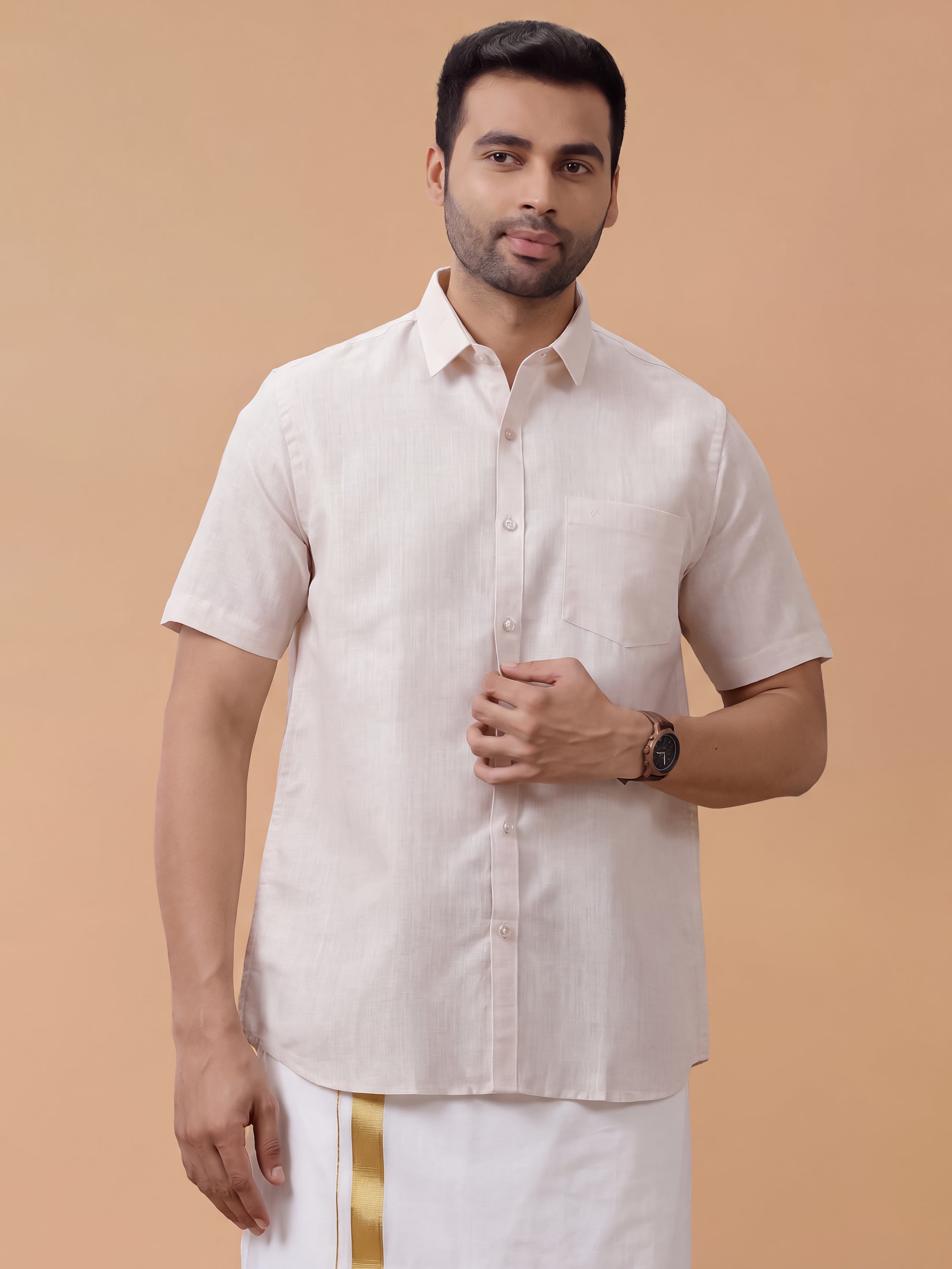 Cotton Rich Orange Regular Fit Shirt T25 TA7