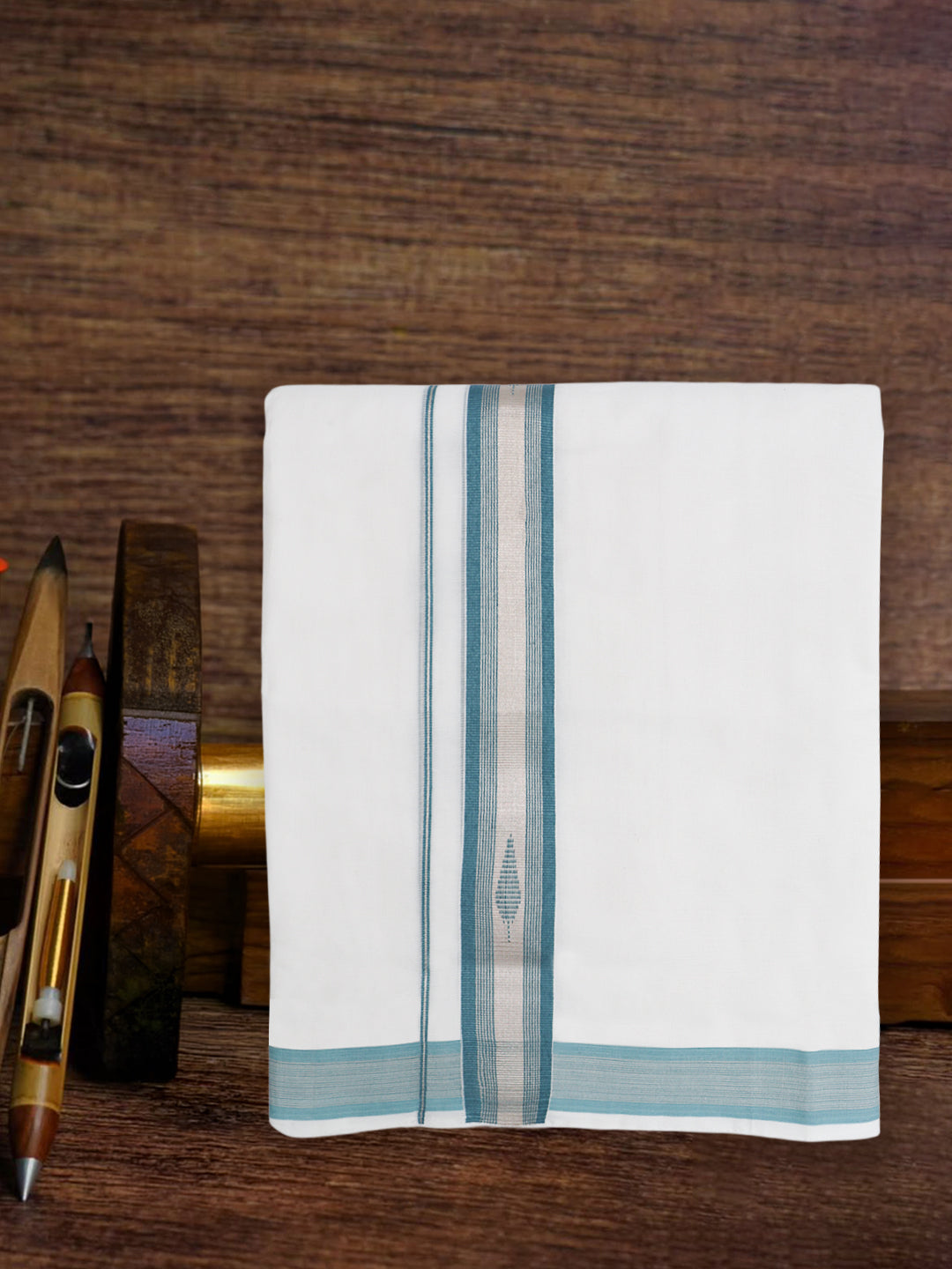 Men Premium Handloom White Dhoti with Fancy Jari Border HLM99