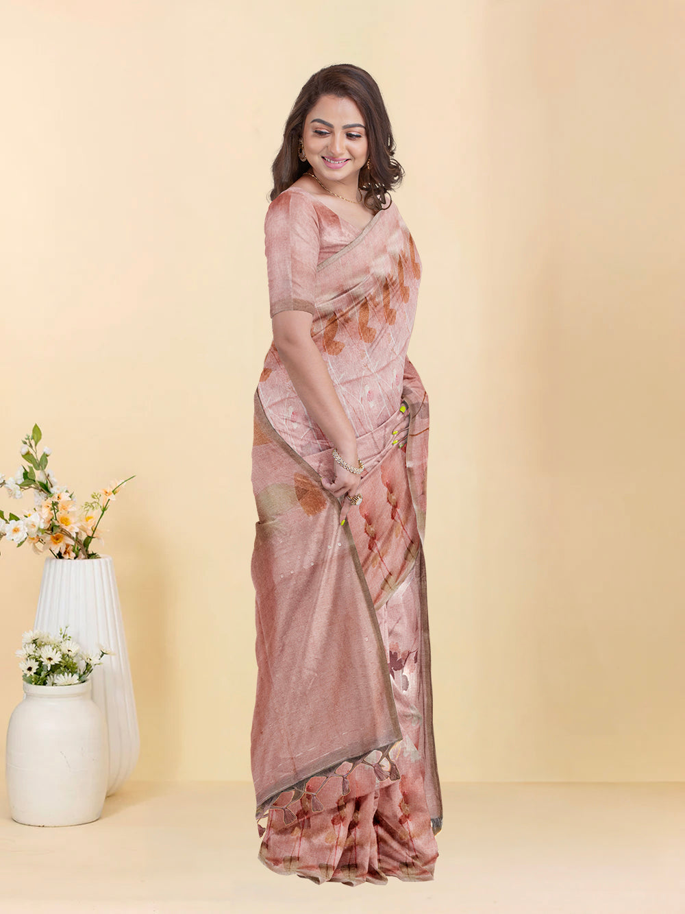 Women Peach Semi Tussar Saree ST277
