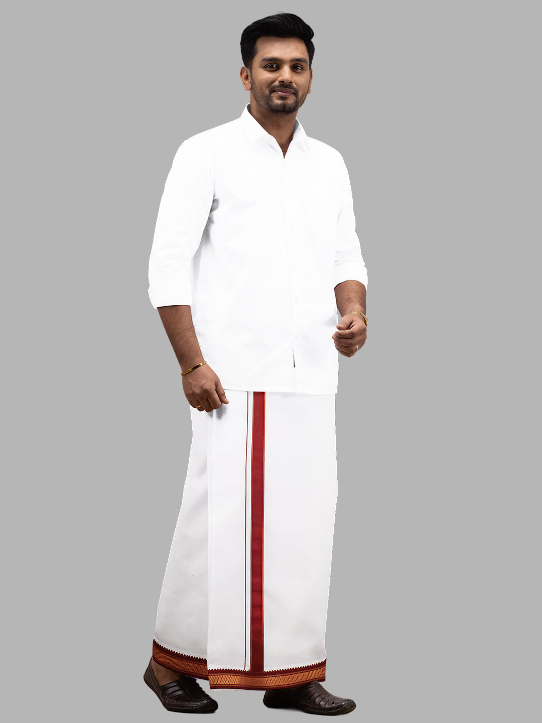 Men 100% Cotton Single Layer White Dhoti Mayilkhan Border Brindhavan