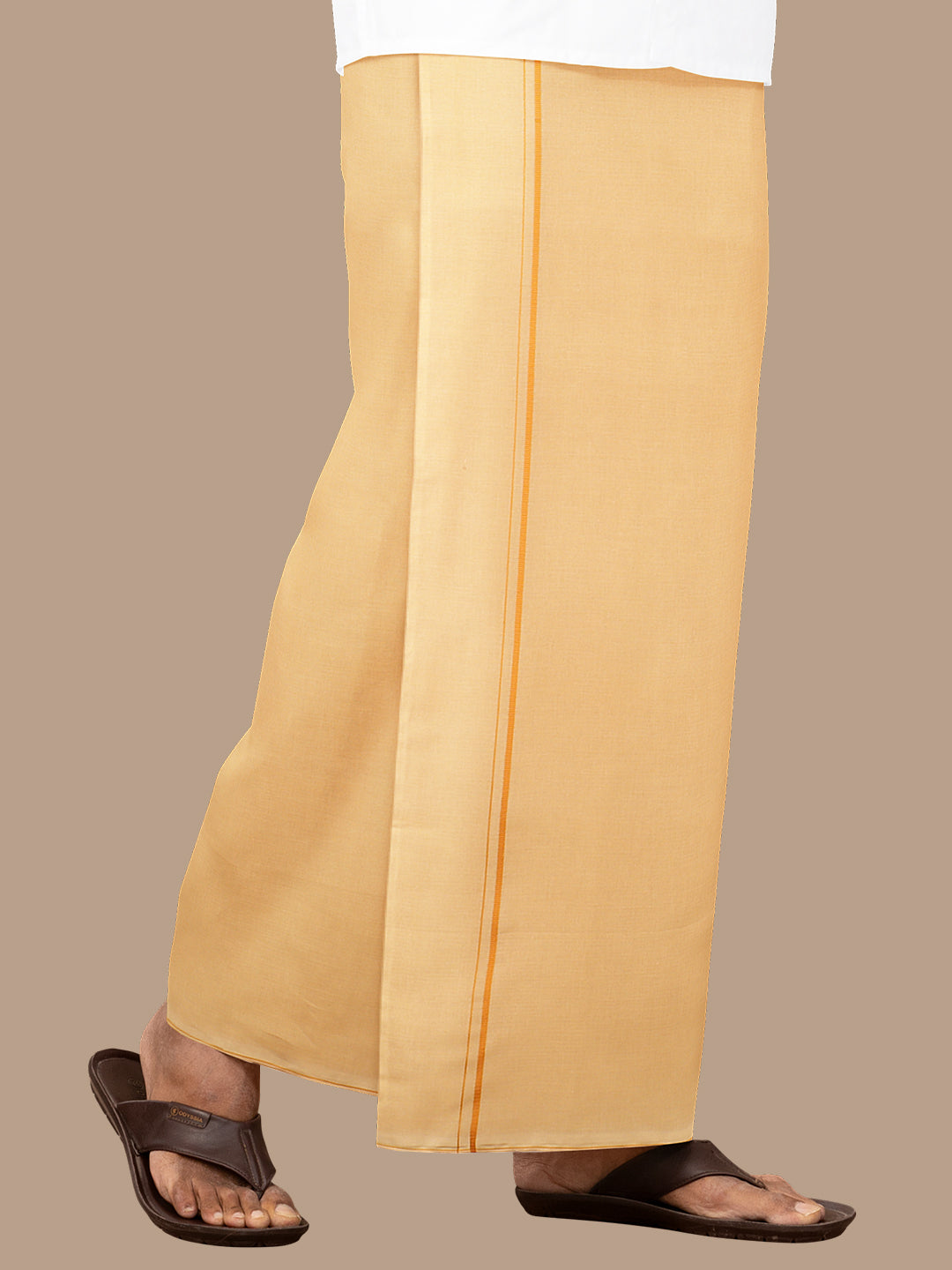 Men 100% Cotton Single Layer Light Kaavi Dhoti with Assorted Border Poojan SB
