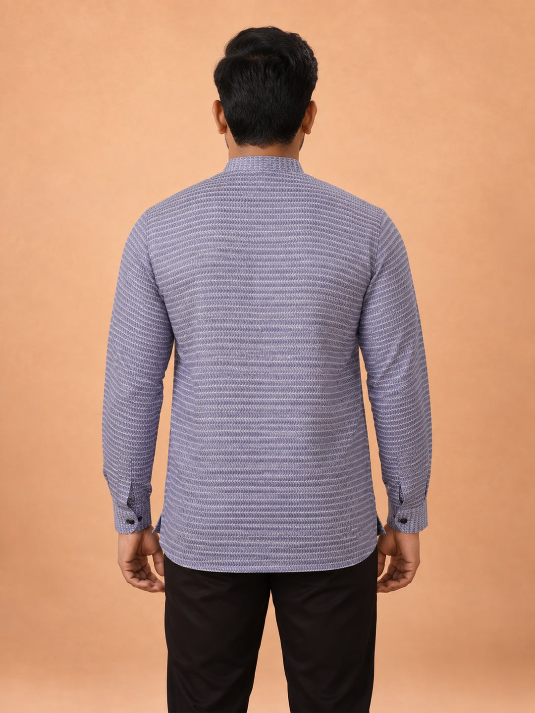 Cotton Short Length Self Design Pocket Kurta Denim Blue RJ44