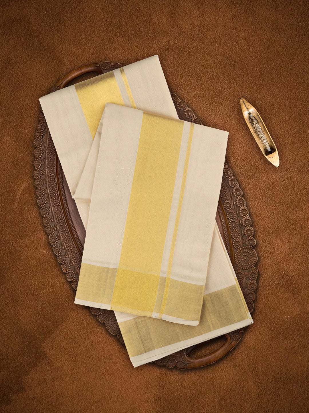 Men Premium Handloom Cream Dhoti with Jari Border HLM76