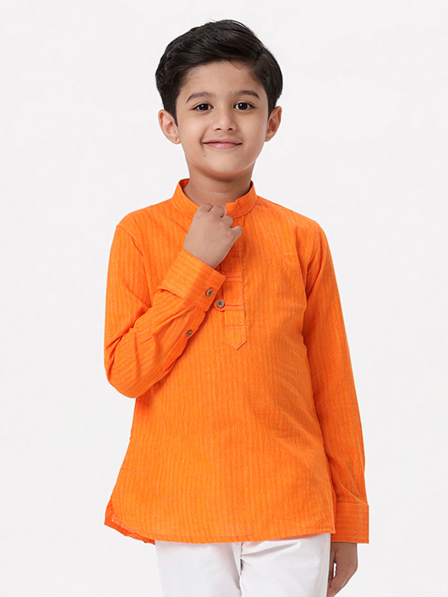Boys Breeze Cotton Full Sleeves Orange Kurta-Front view