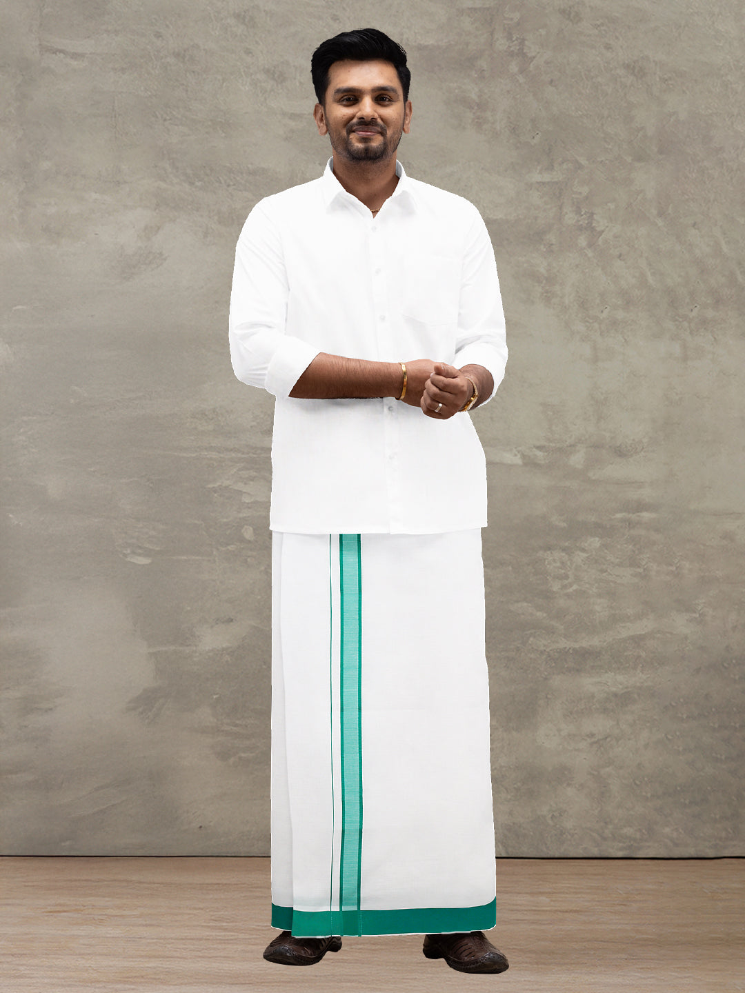Men Cotton Blend Single Layer White Dhoti with Fancy Border WP22