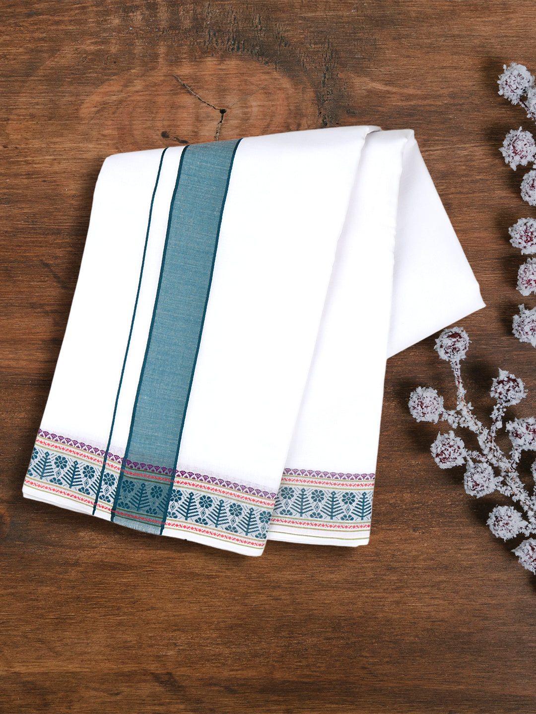 Men Cotton Green Fancy Border Panchakacham with Angavasthram Srirasthu(9+5) SR45