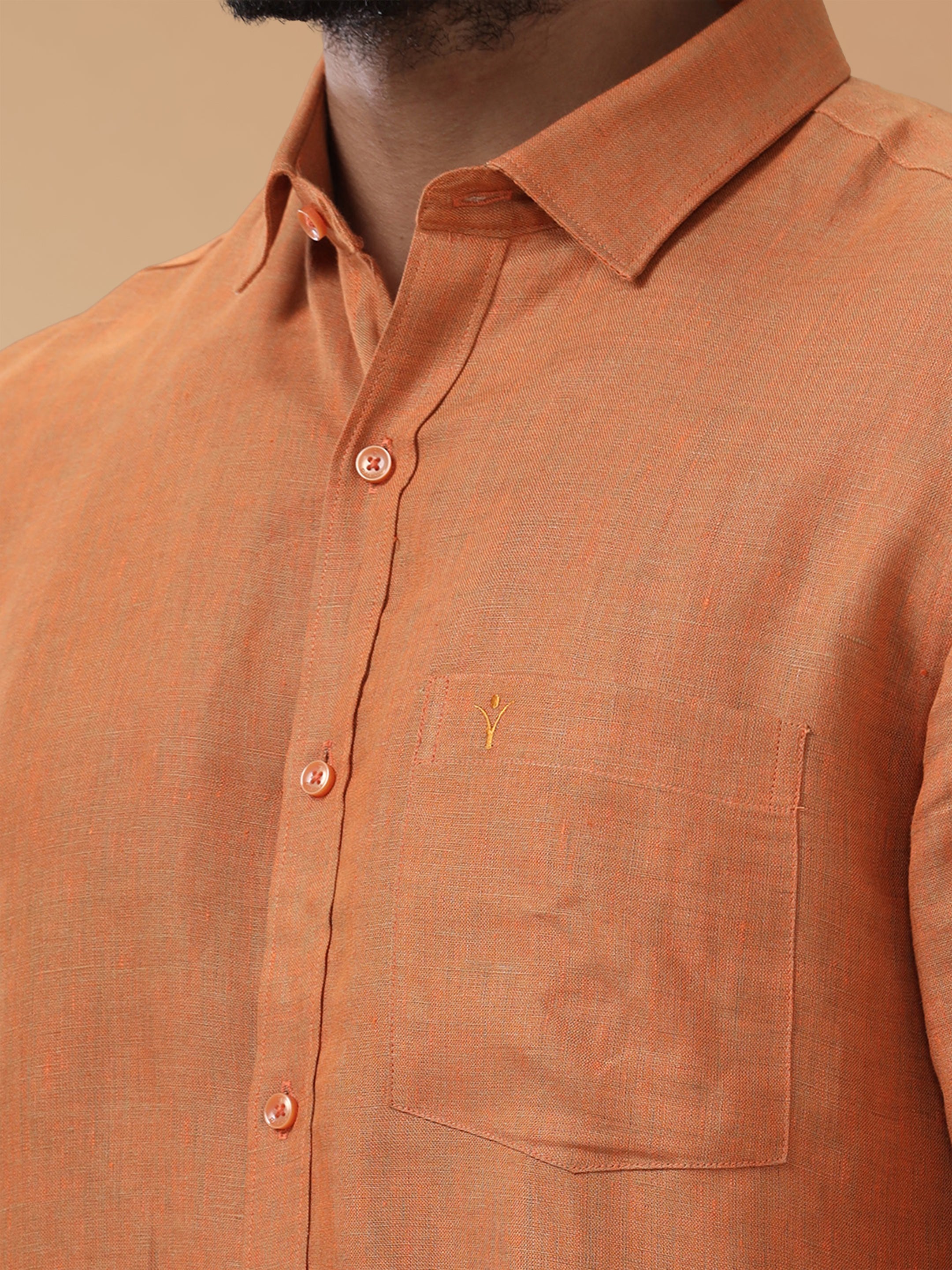 Pure Linen Vivid Orange Smart Fit Shirt L76