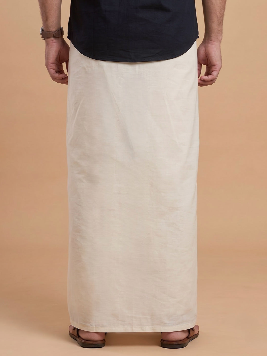 Double Layer 100% Cotton Cream Dhoti with Colour Jari Border - LC50