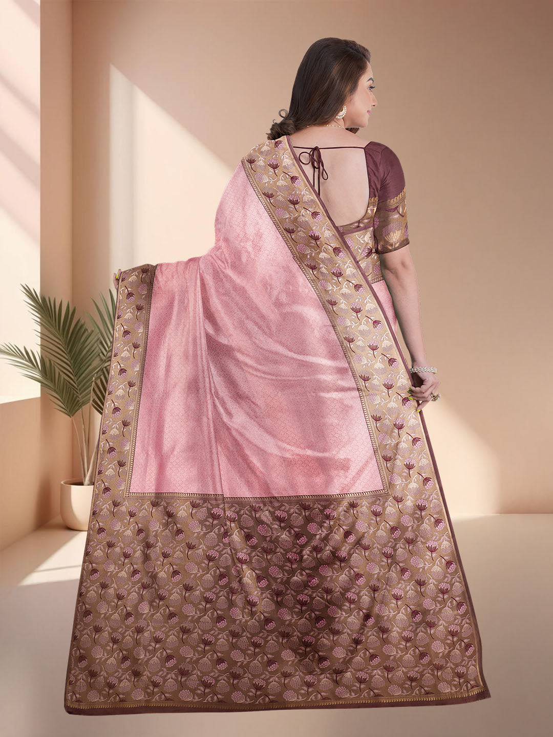 Women Pink Art Silk Printed Saree ASS75
