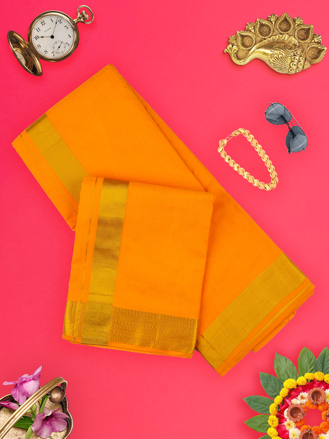 Mens Panchakacham Dhoti with Angavasthram Dheeksha Mango (9+5)-View two