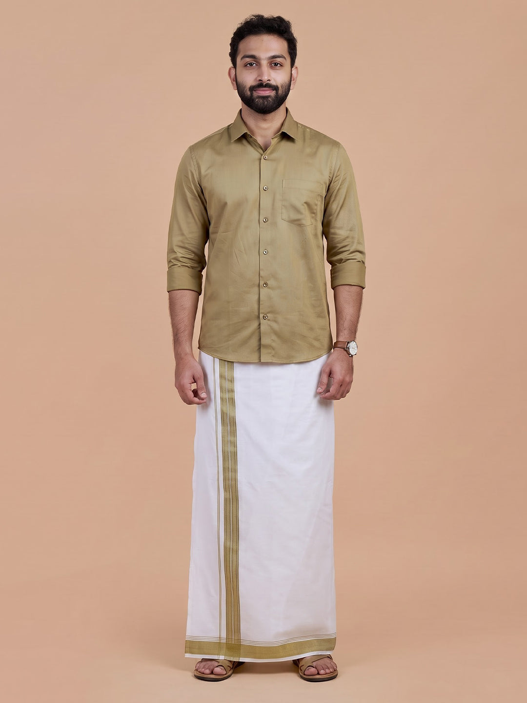 Double Layer Giza Cotton White Dhoti with Colour Border - AGF01