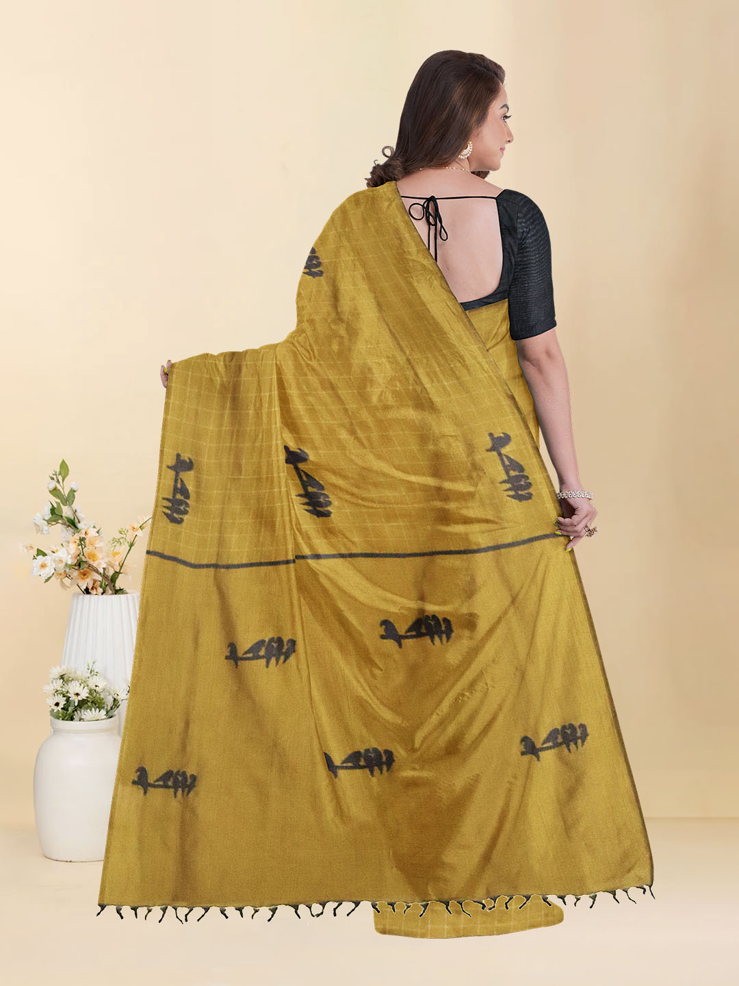 Women Pure Cotton Mustard Brown Saree PCS266