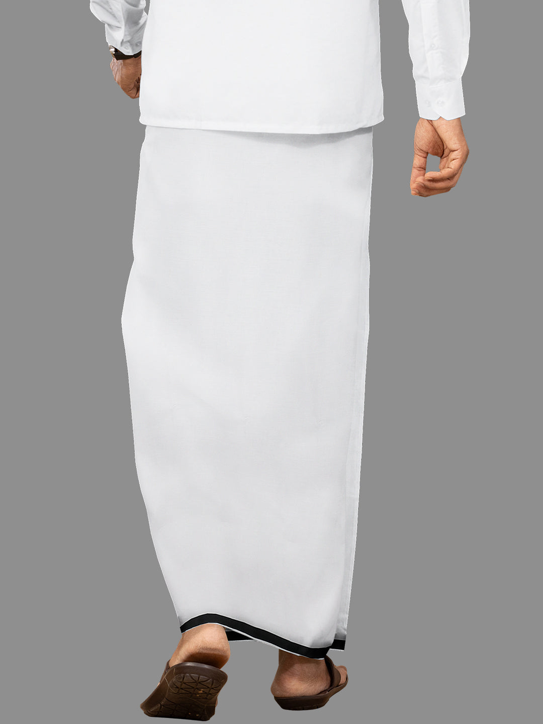 Men Cotton Blend Single Layer White Dhoti with Black Border Amul