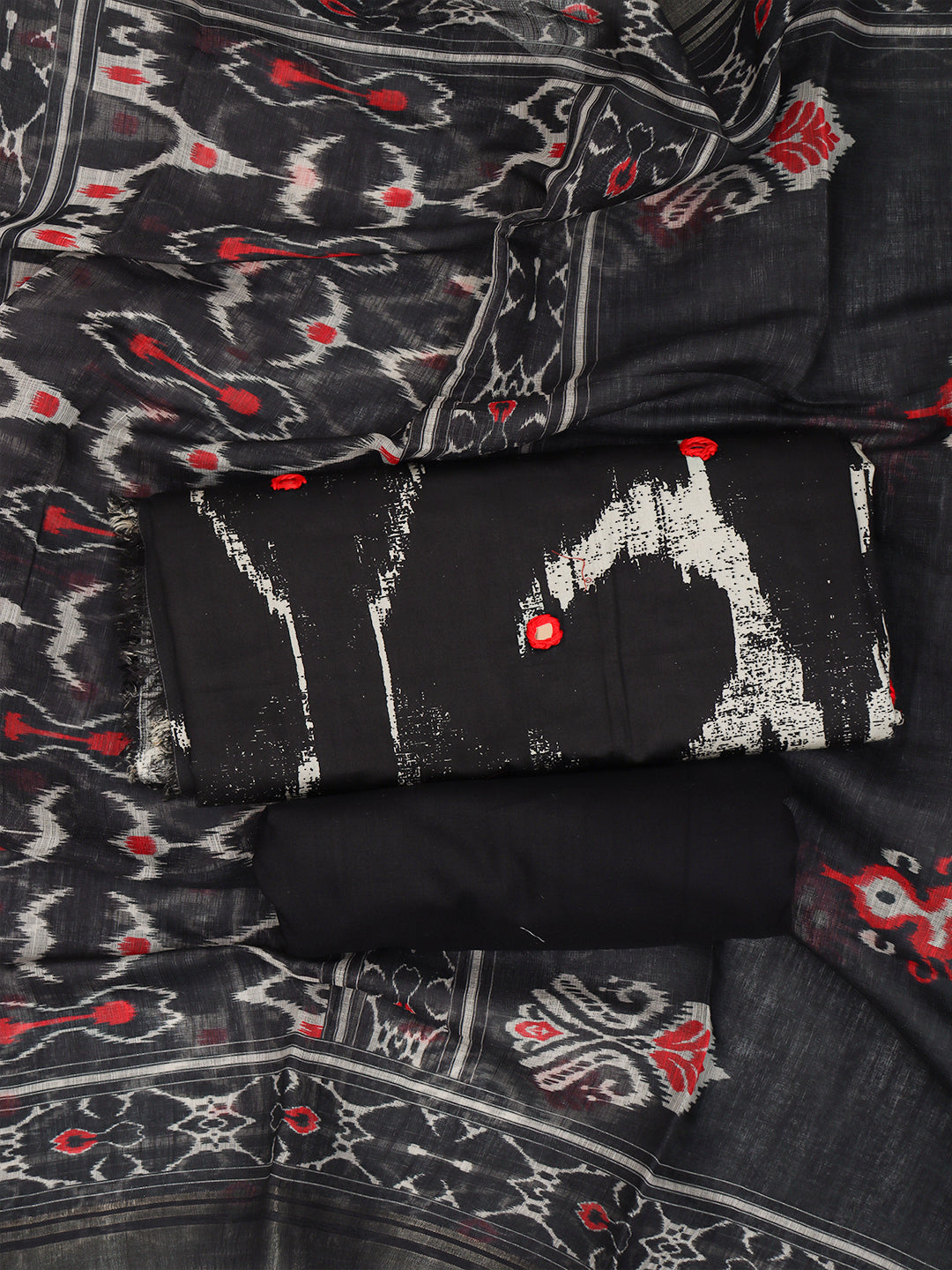 Women Pure Cotton Dress Material Black DM334