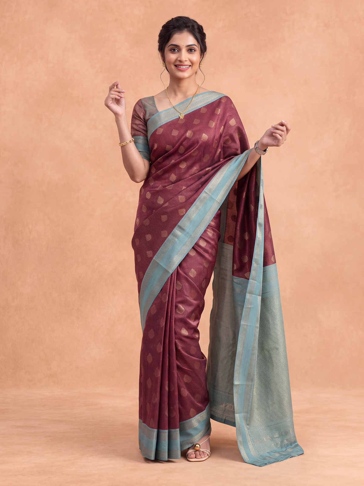 Women Art Silk Dark Purple with Blue Saree ASS153