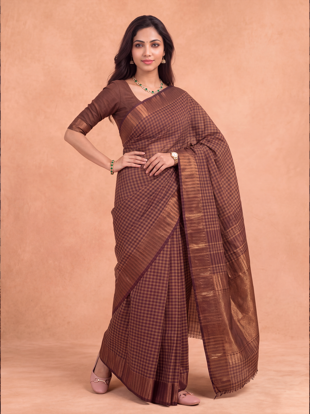 Women Chettinad Cotton Maroon with Orange Saree CCS13