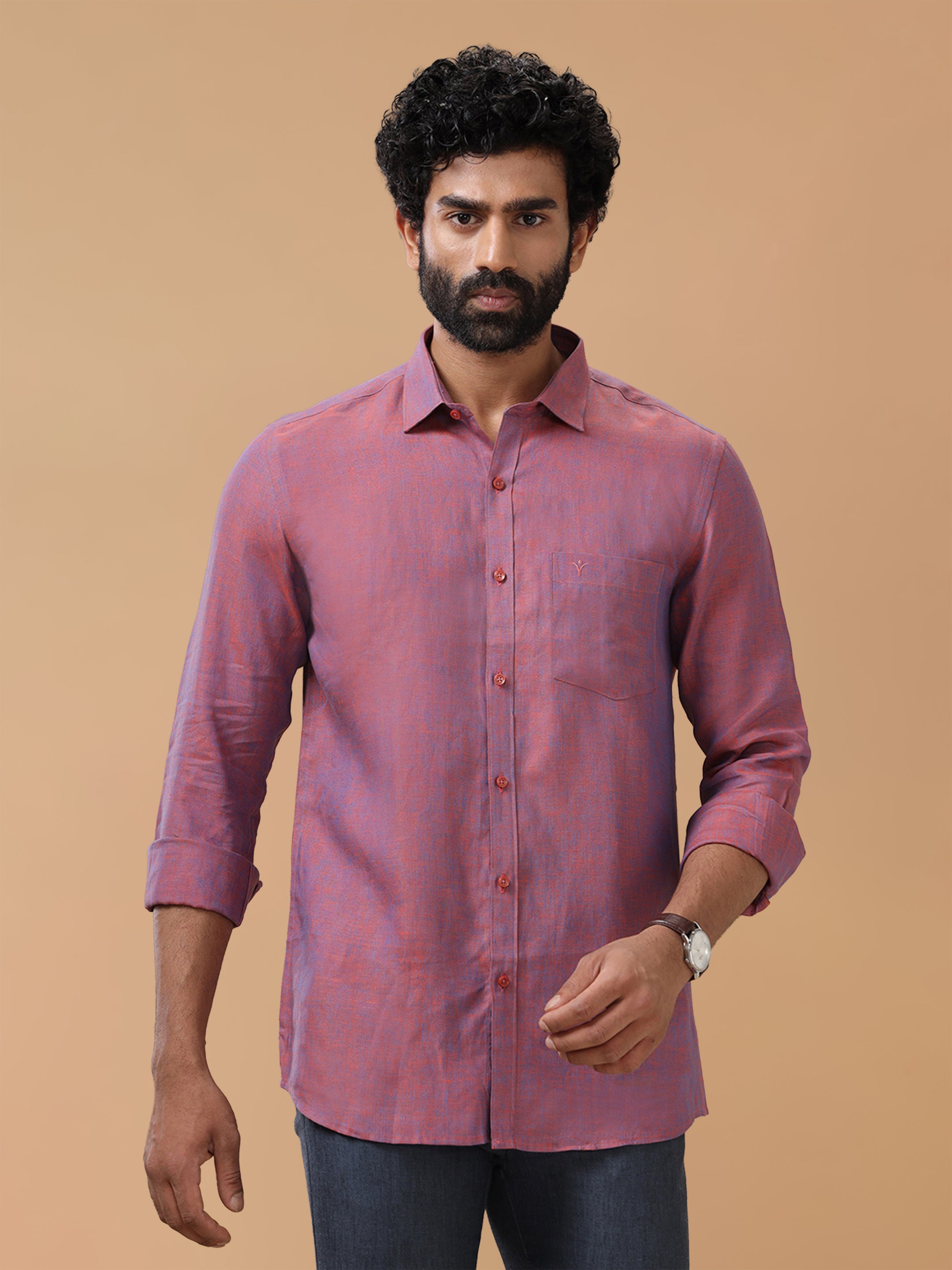 Pure Linen Blue Orange Smart Fit Shirt L75
