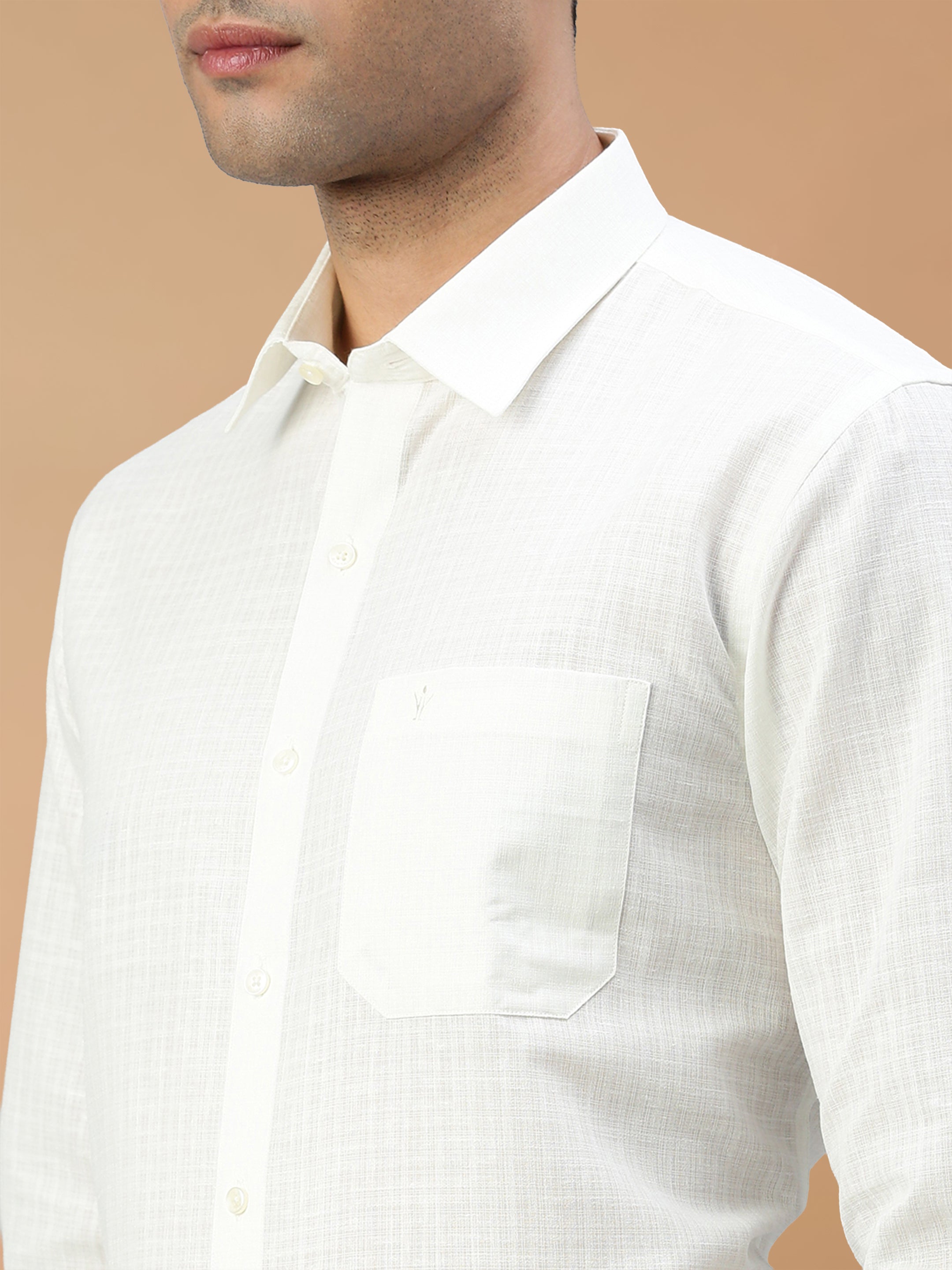Cotton Rich Self Design Cream Regular Fit Shirt Celebrity 2