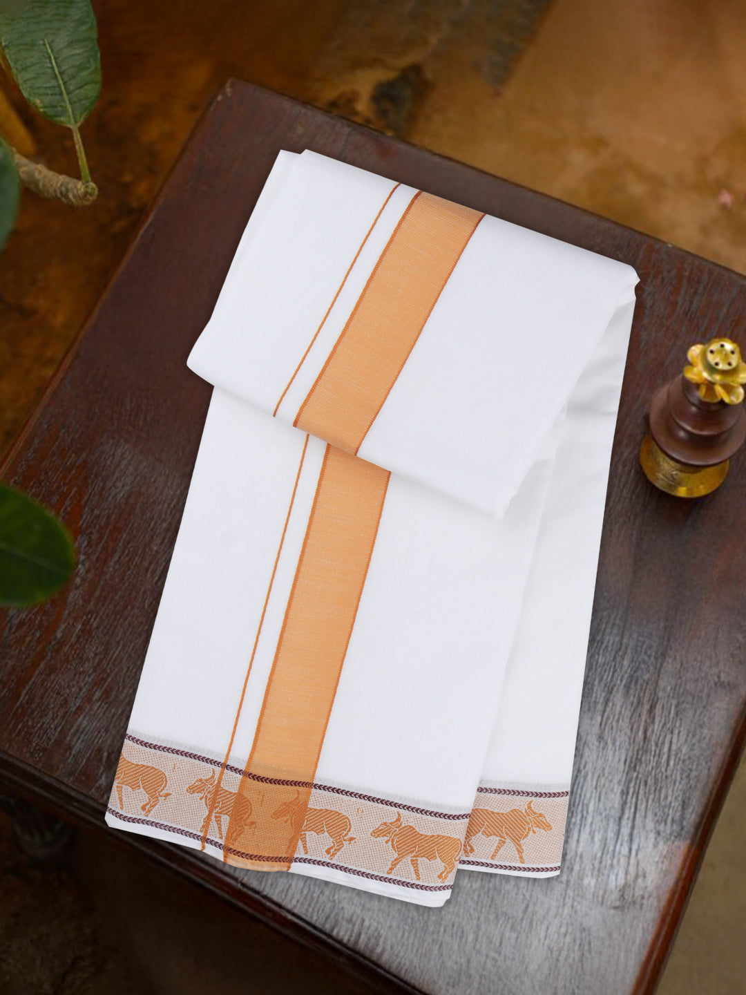 Men Cotton Mustard Fancy Border Panchakacham with Angavasthram Srirasthu(9+5) SR51