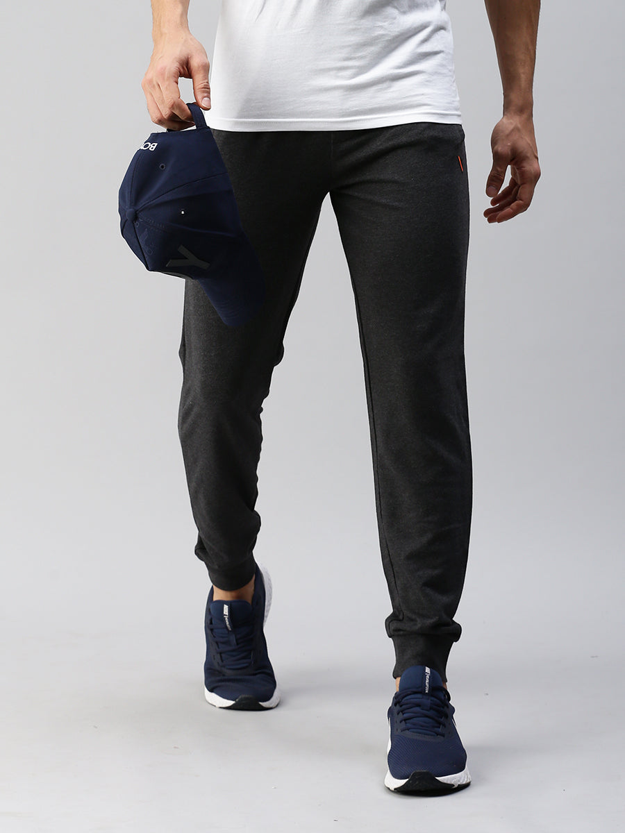 Men Combed Cotton Rich Jogger with Side Pockets Charcoal Melange JP2