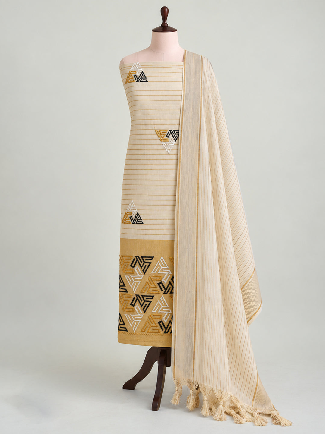 Women Kora Cotton Cream Embroidered Dress Material DM386