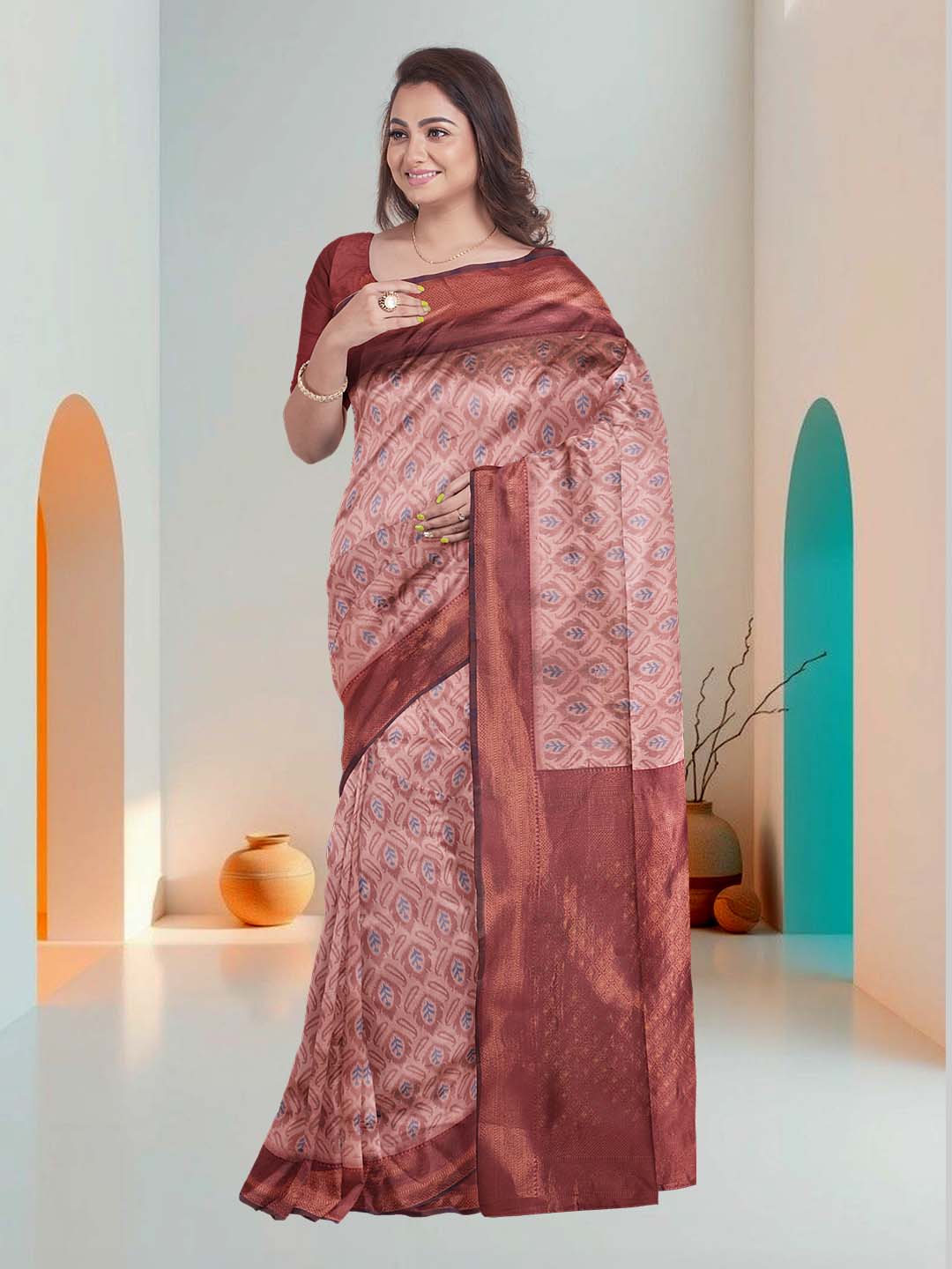 Women Maroon Art Silk Printed Saree ASS52