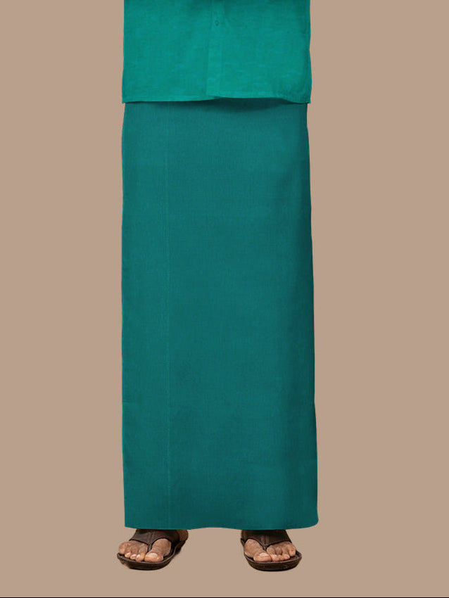 Men 100% Cotton Single Layer Green Dhoti with Assorted Border Poojan Paramas