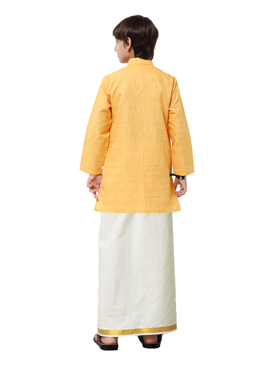 Boys Fantastic Kurta & Cream Dhoti Set Yellow FS1-Back view