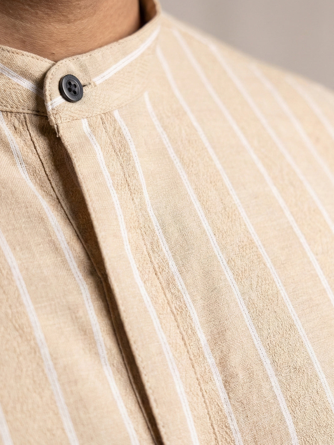 Men Cotton Short Length Striped Pocket Kurta Sand Beige RK53