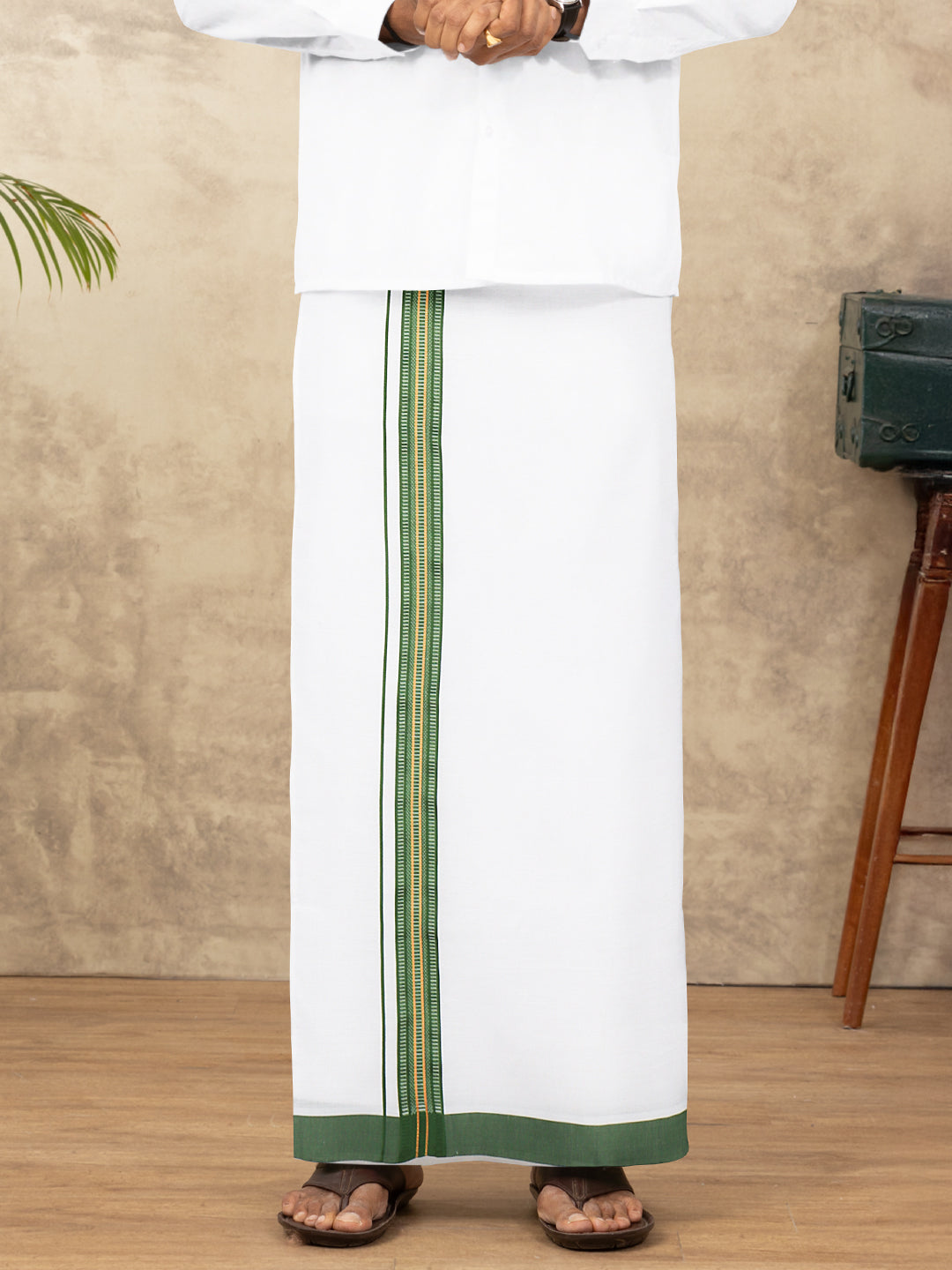 Men Cotton Blend Single Layer White Dhoti with Fancy Jari Border HGF22