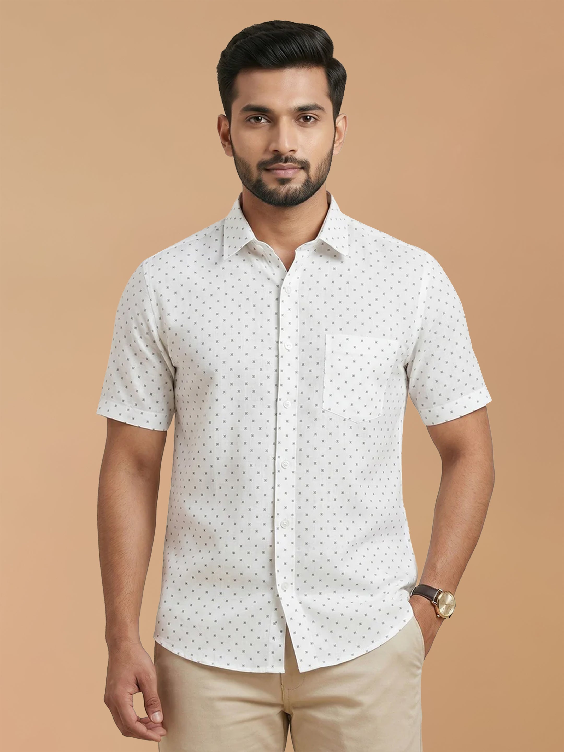 Cotton Rich White Printed Regular Fit Shirt T66 APT7