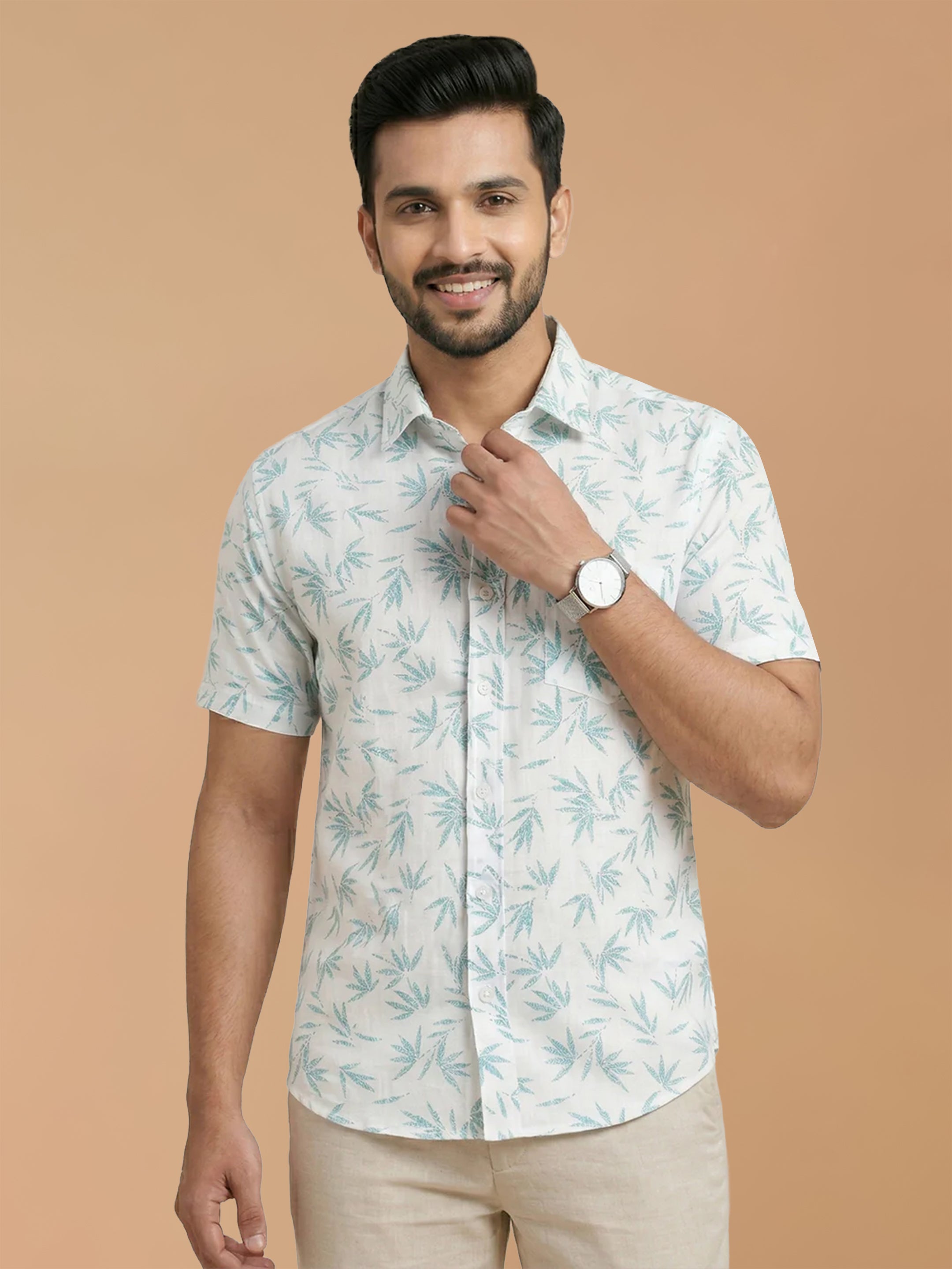 Cotton Rich White Printed Regular Fit Shirt T66 APT4
