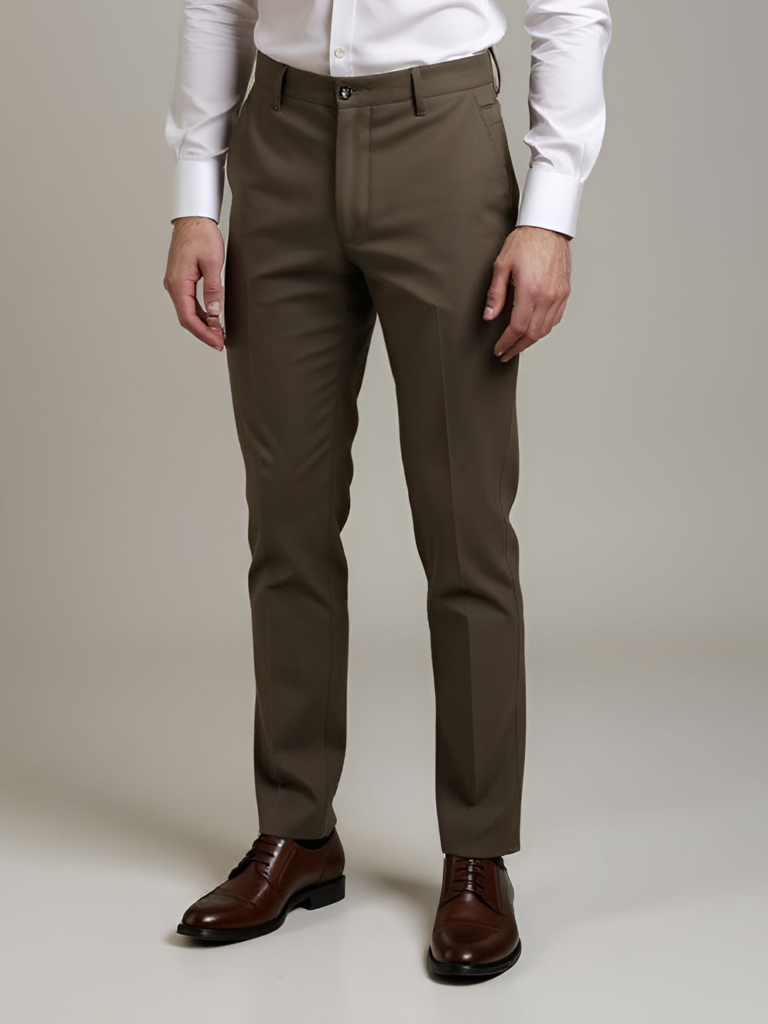 Men Cotton Lycra Khaki Smart Fit Pant Zara