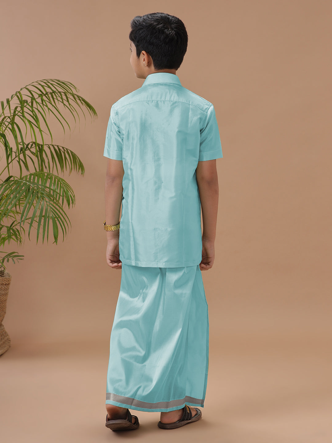Boys Shirt & Dhoti Set Swayamvara Pastal Green