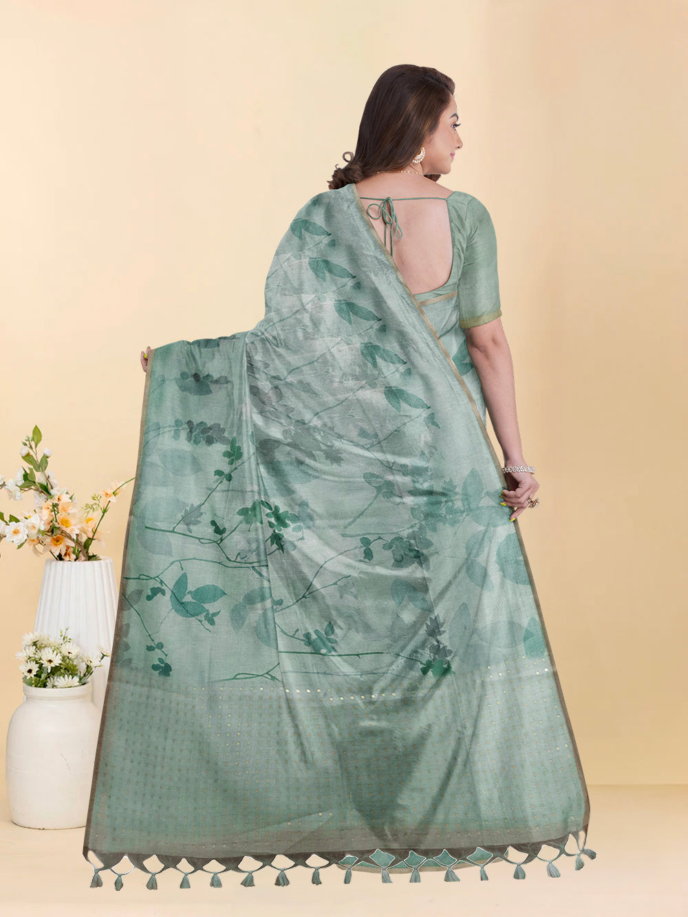 Women Mint Green Semi Tussar Saree ST276