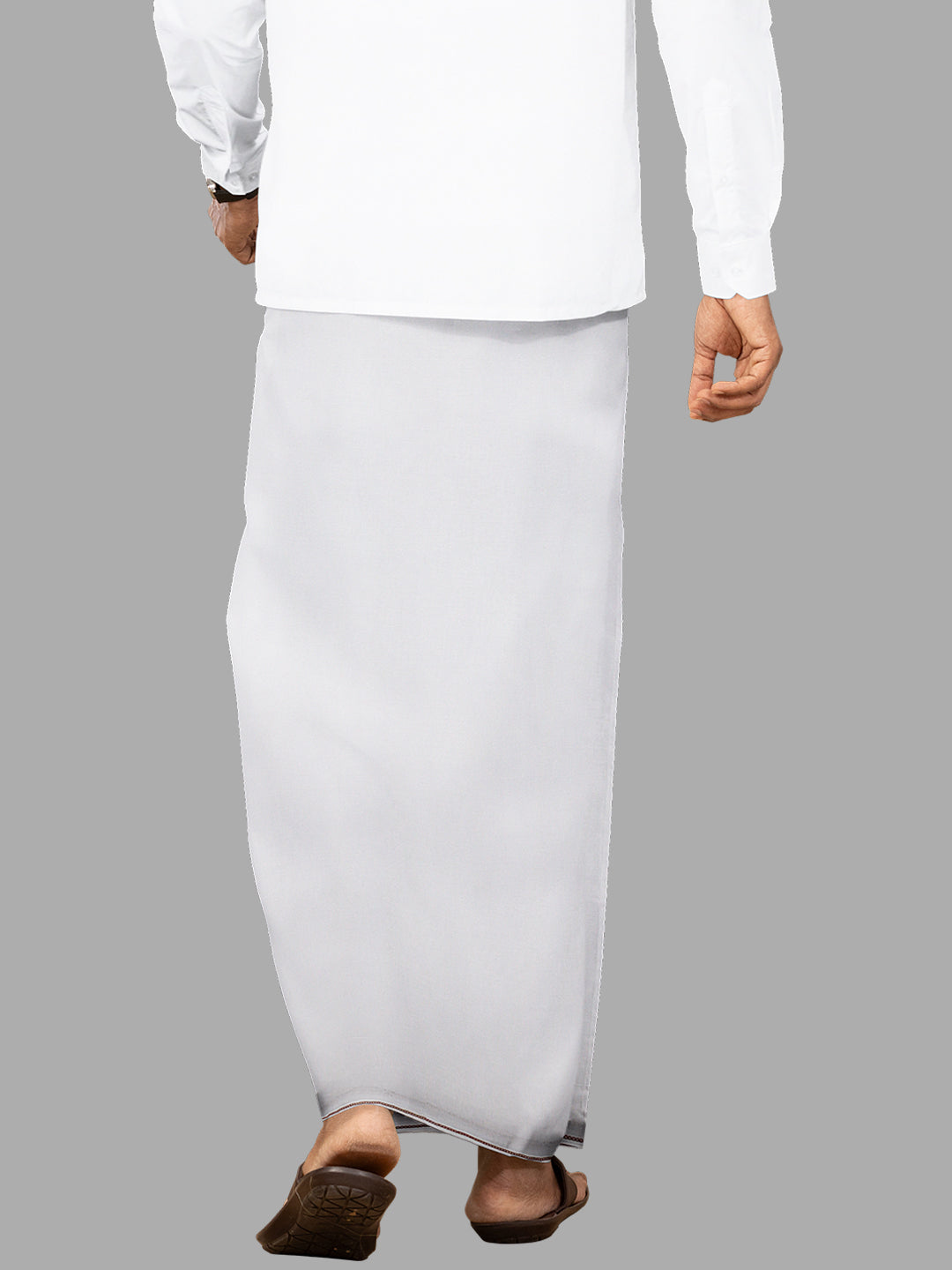 Men Cotton Blend 8-Meter White Dhoti with Assorted Border