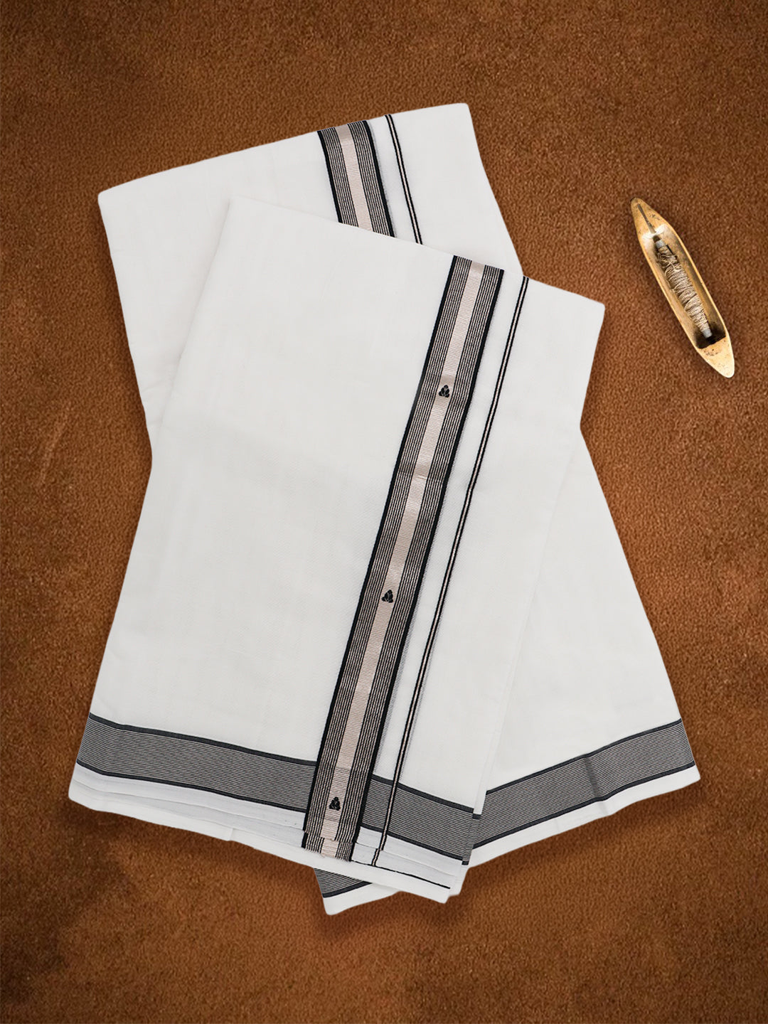 Men Premium Handloom White Dhoti with Fancy Jari Border HLM116