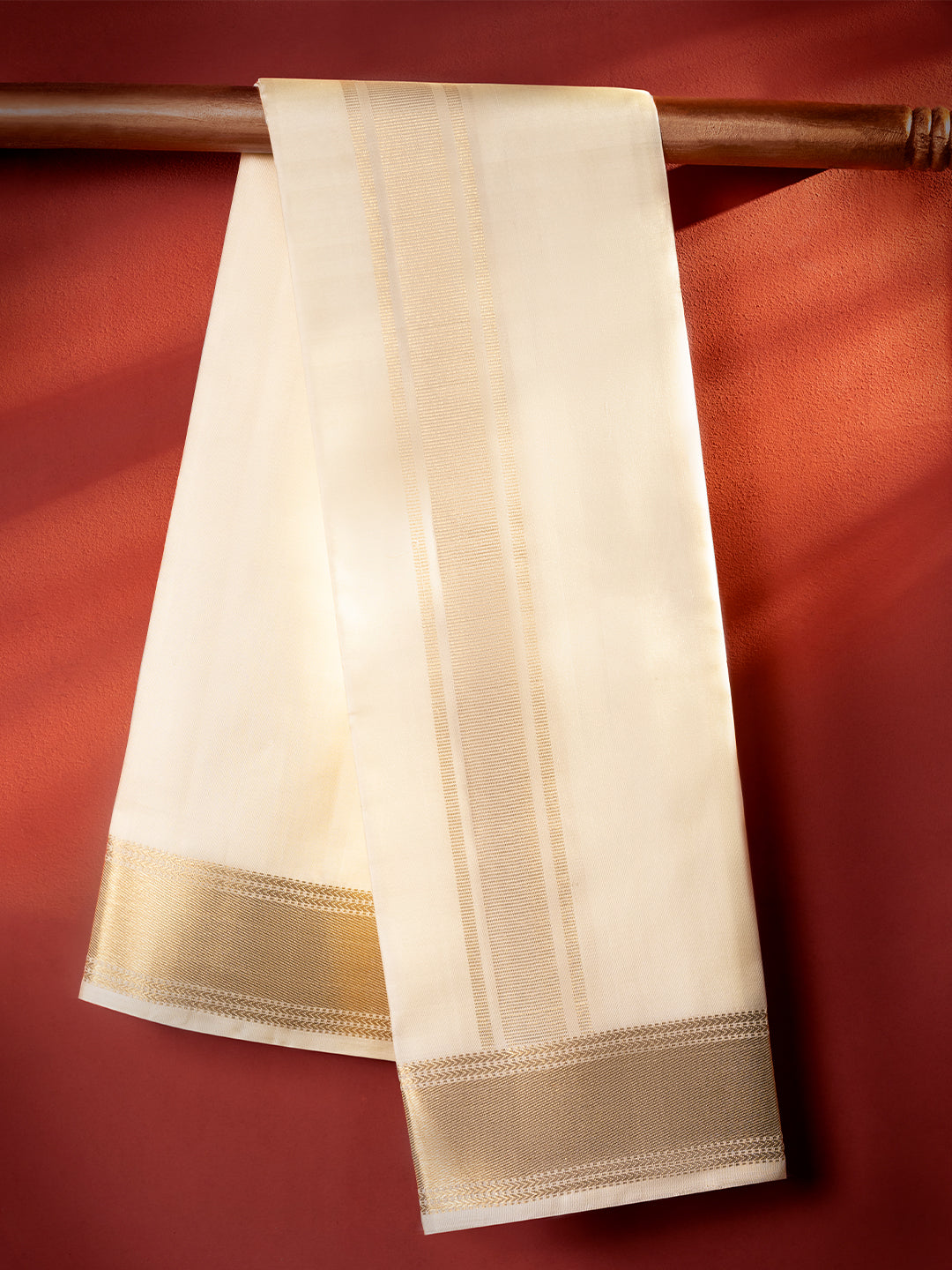 Pure Silk Cream Wedding Dhoti & Towel Set with 4" Jari Border – Virutcham