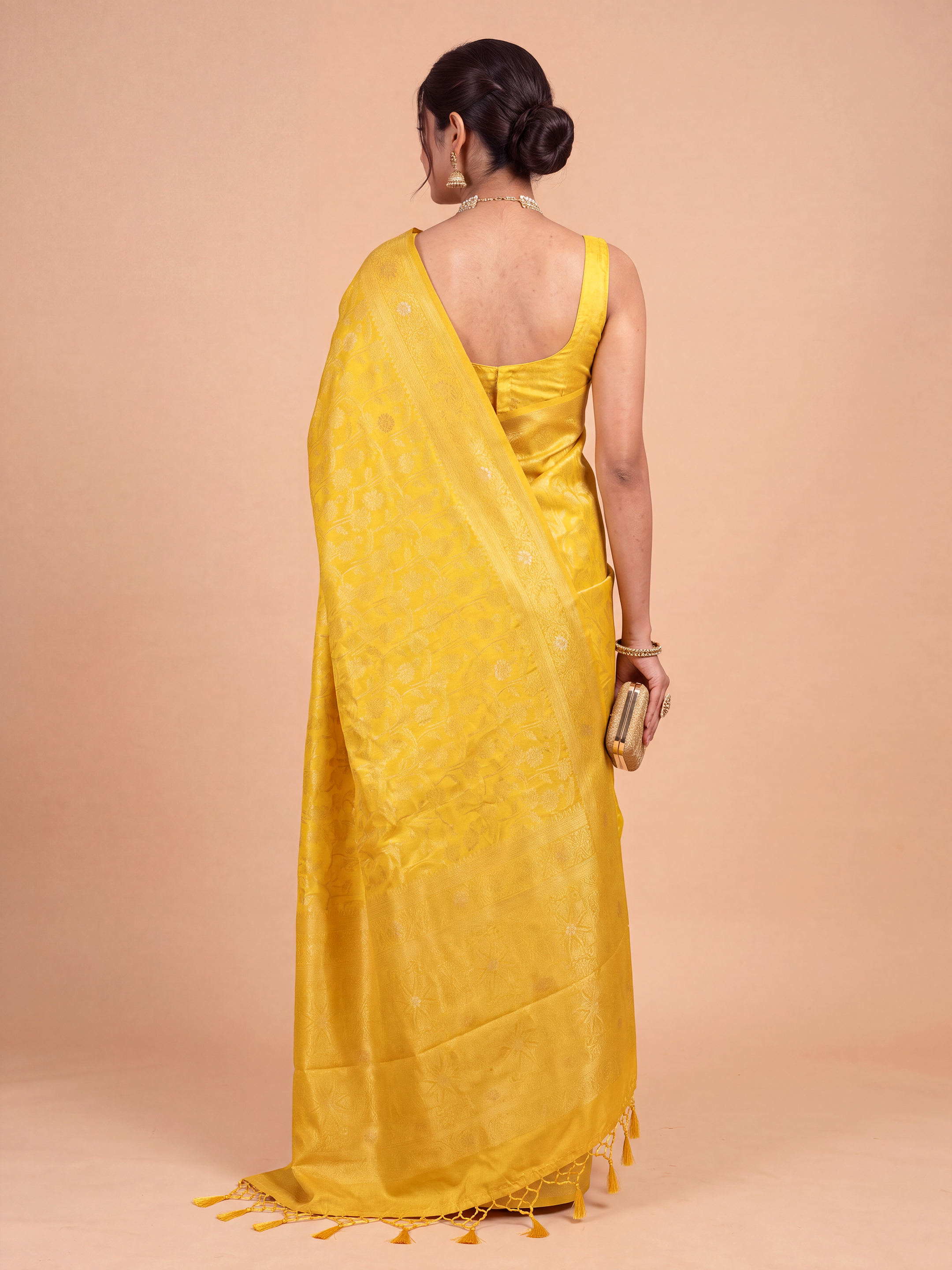 Women Semi Tussar Golden Yellow Saree ST359