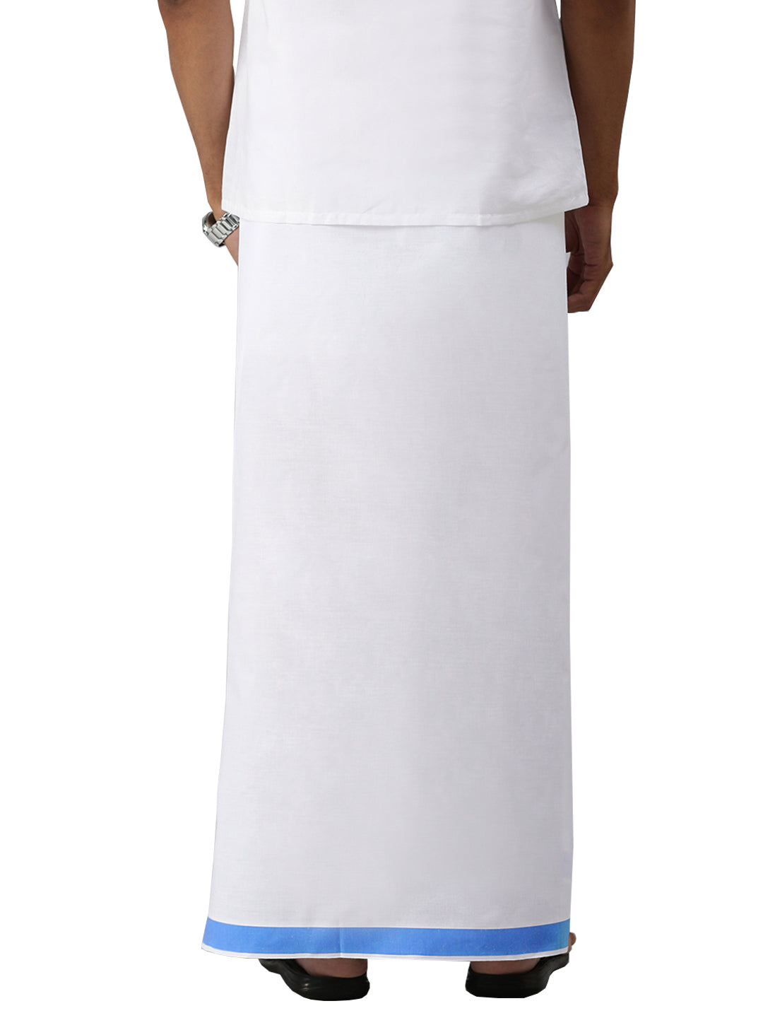 Men Cotton Blend Single Layer White Dhoti with Big Border WS02