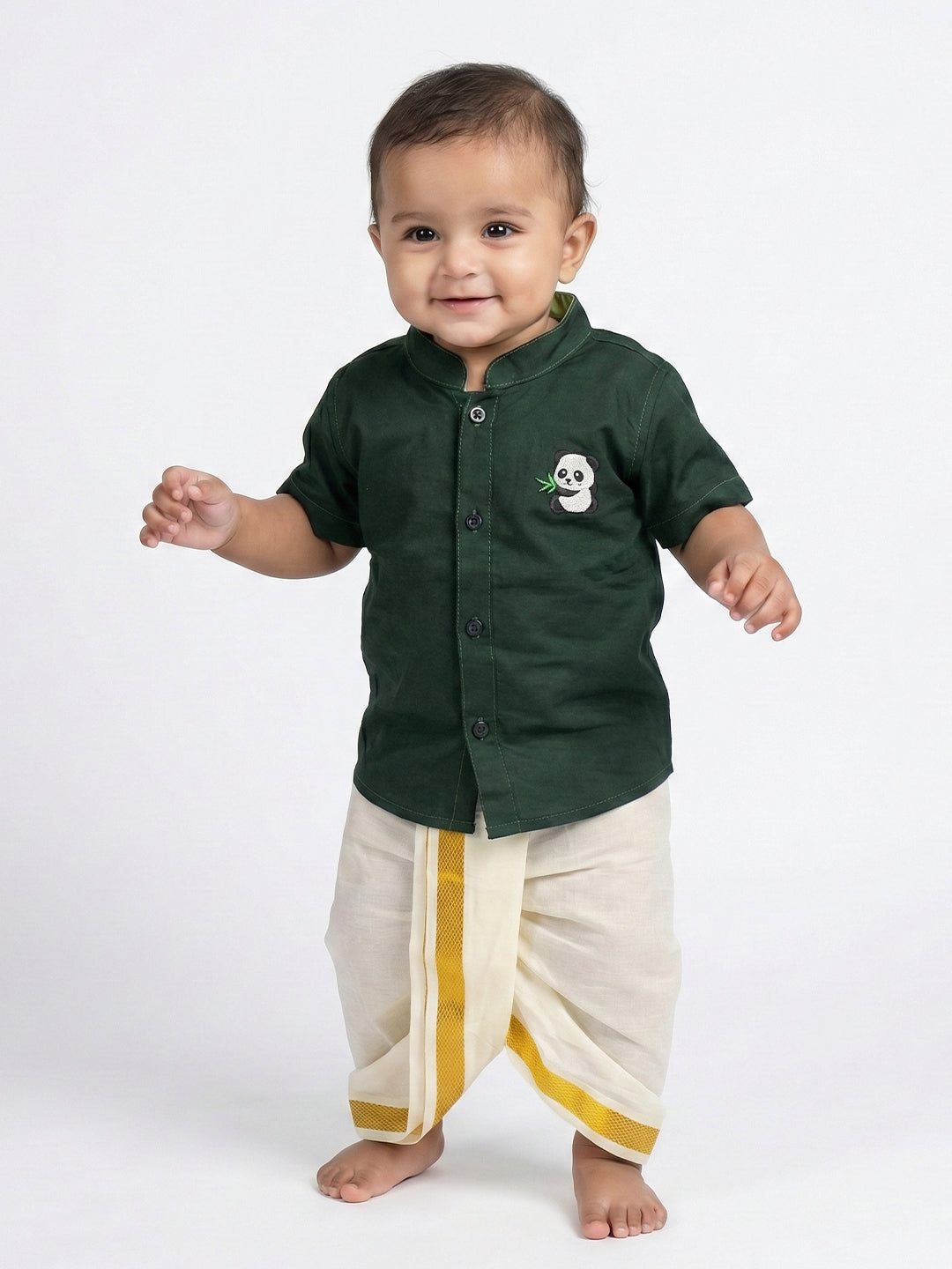 Born Baby Shirt with Pant and Panchakacham Set Dark Green G69
