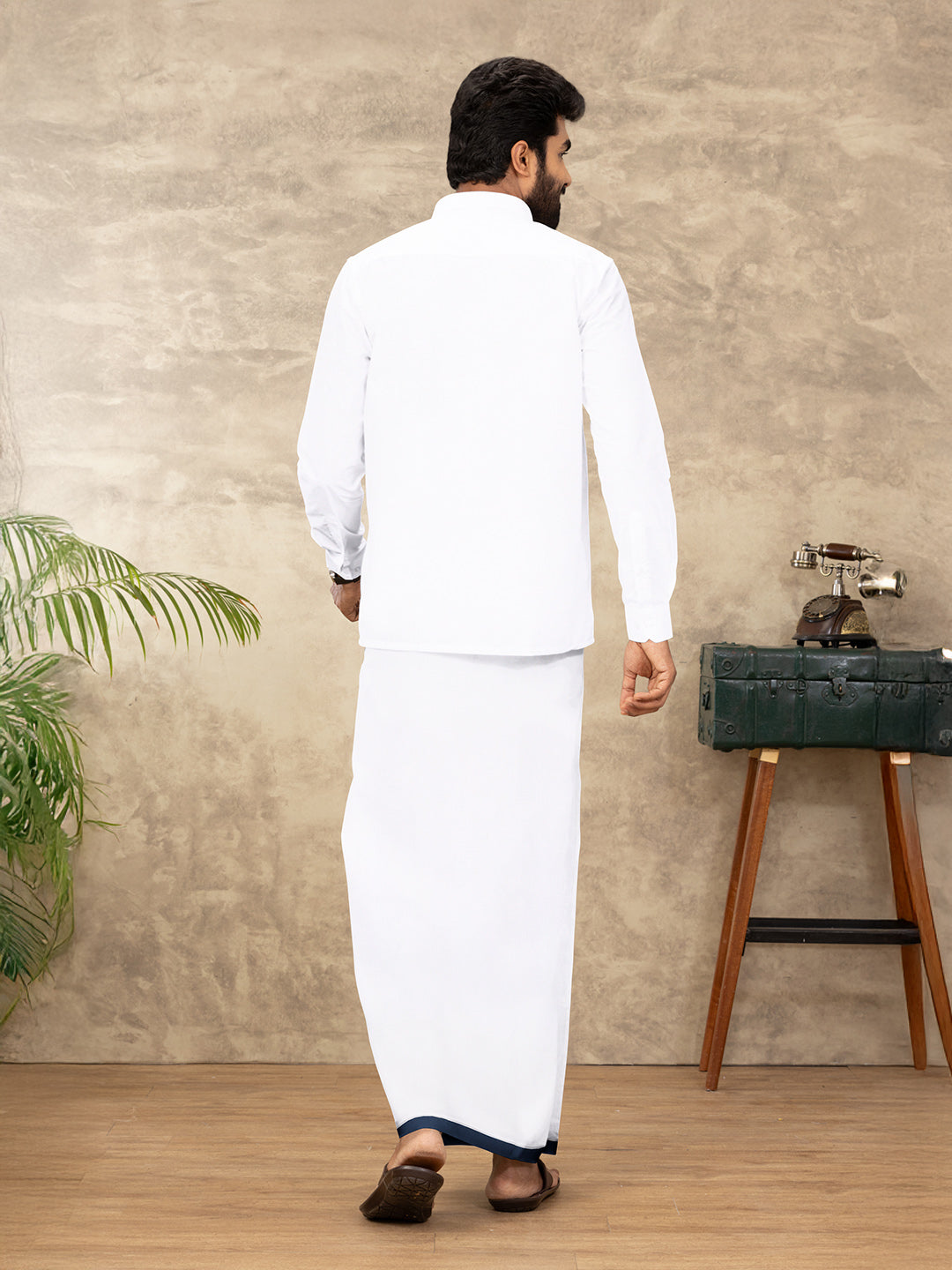 Men 100% Cotton Double Layer White Dhoti with Fancy Jari Border RGF04