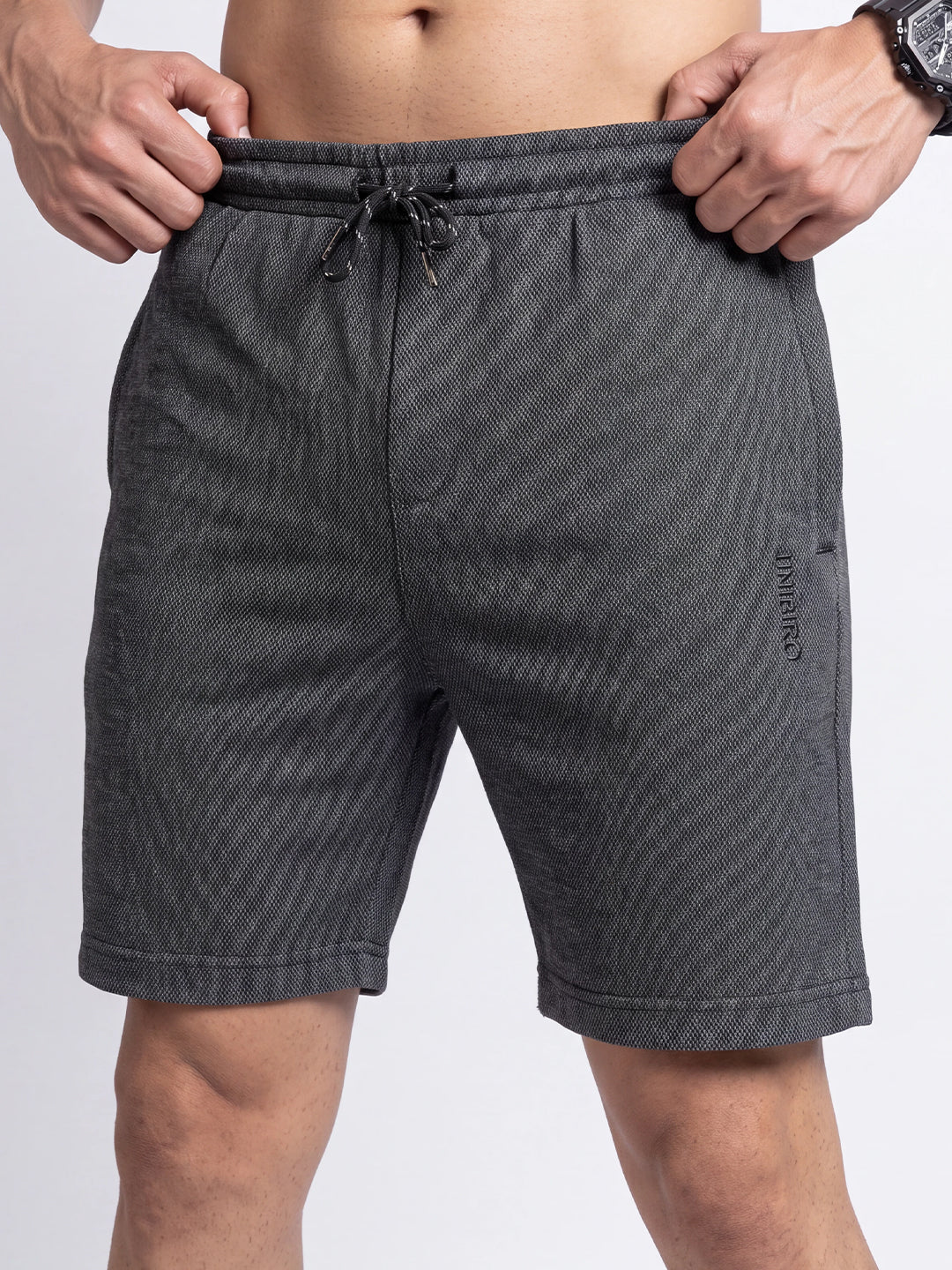 Cotton Rich Popcorn Structured Fabric Charcoal Melange Shorts PS4