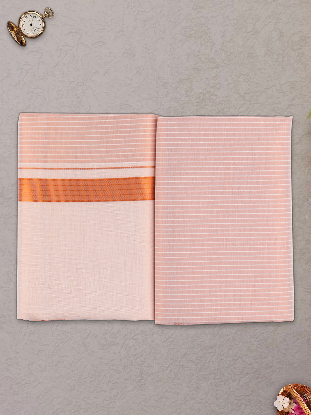 Men Tissue Copper Dhoti & Shirting Set Celebrity Delight