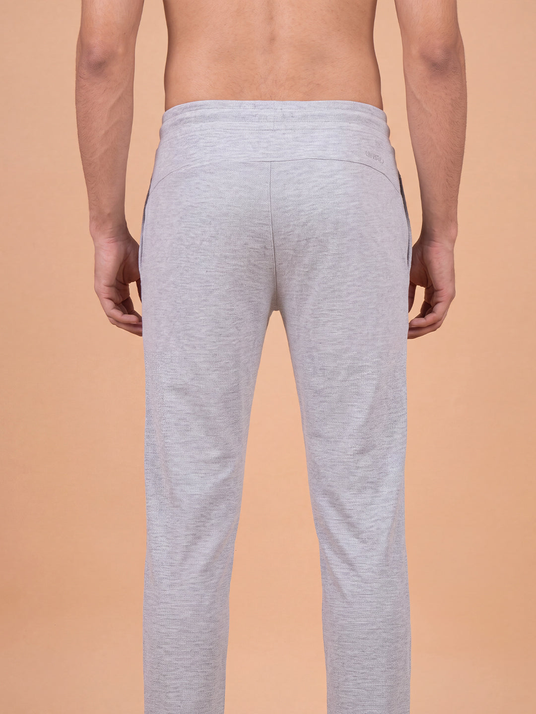 Cotton Rich Popcorn Structured Fabric Grey Melange Track Pants PTK3