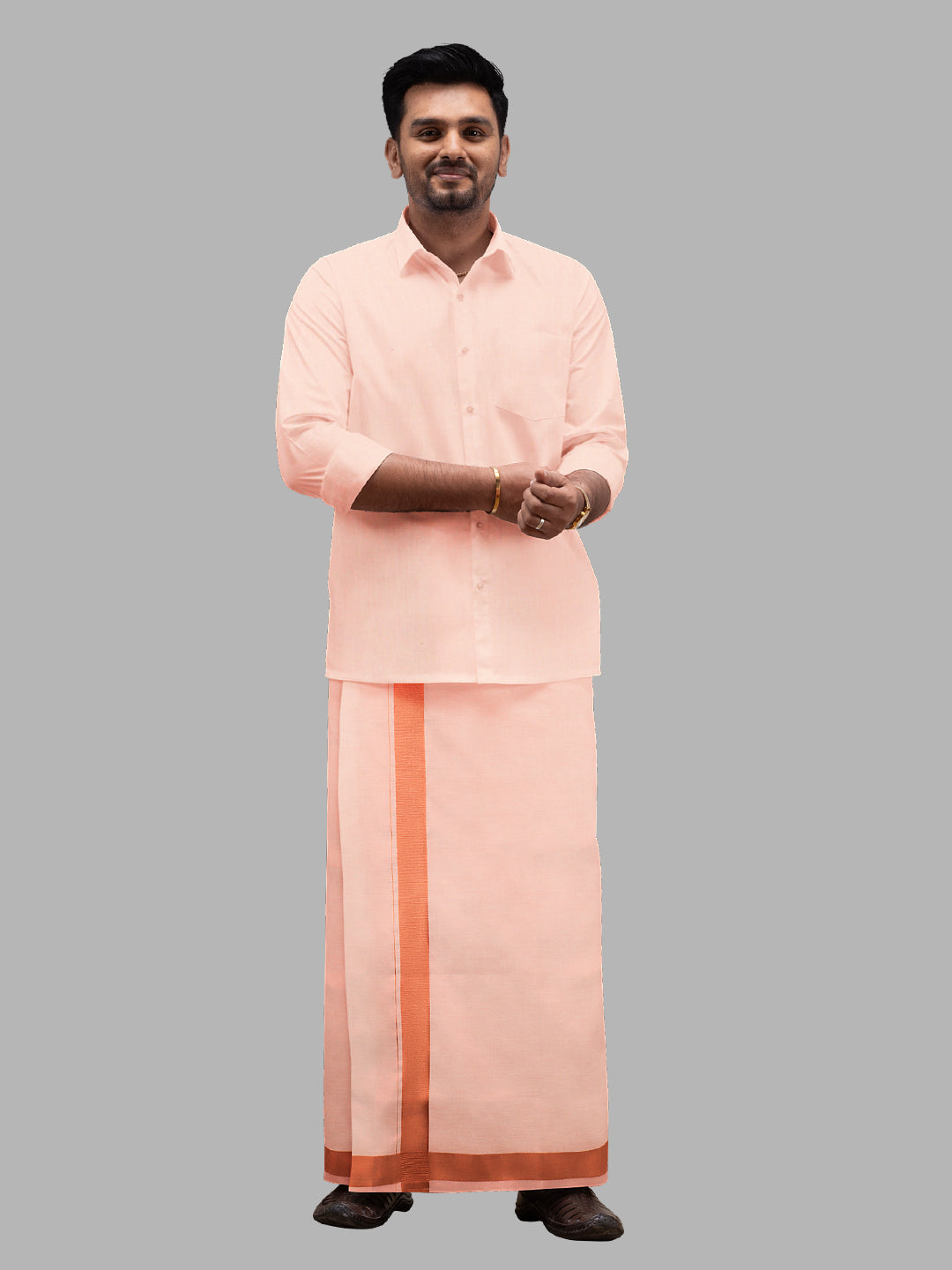 Men Tissue Single Layer Copper Dhoti with Jari Border Extreme